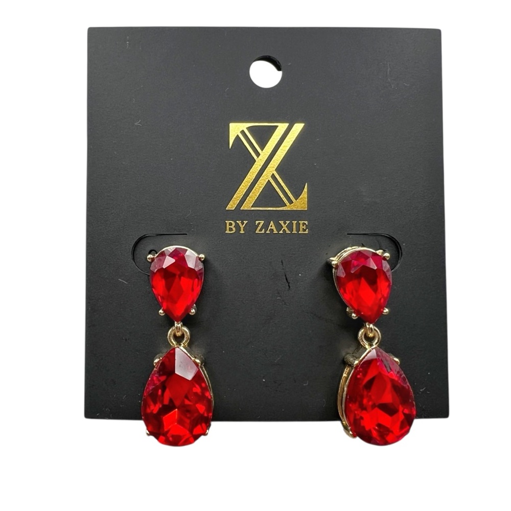 Z by Zaxie Cherry Red Glass Dangle Chandelier Earrings